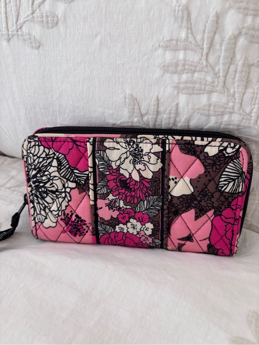 NWOT Vera Bradley Mocha Rouge - Pinks Brown Floral zipper wallet Card slots coin